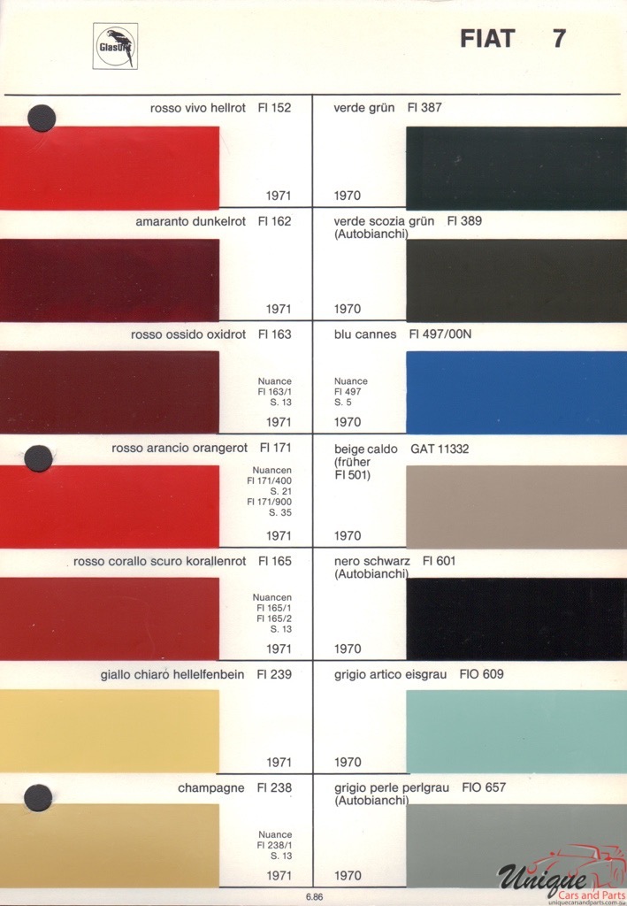 1971 Fiat Paint Charts Glasurit 2